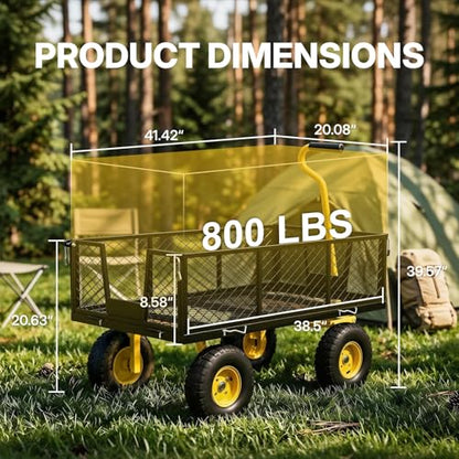 NorthSky 800 LBS Steel Garden Cart Heavy Duty Mesh Utility Wagon Carts - color: Yellow
