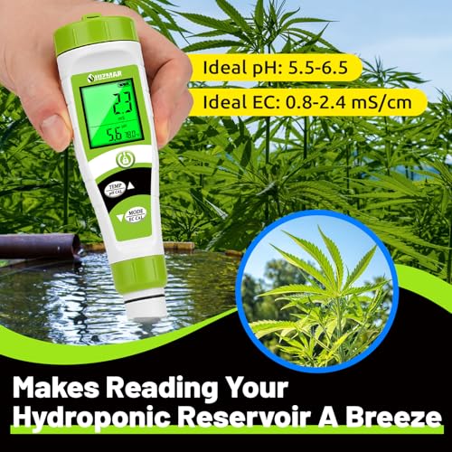 UIUZAMR pH Meter for Hydroponics PPM EC Meter for Water Hydroponics - color: Green