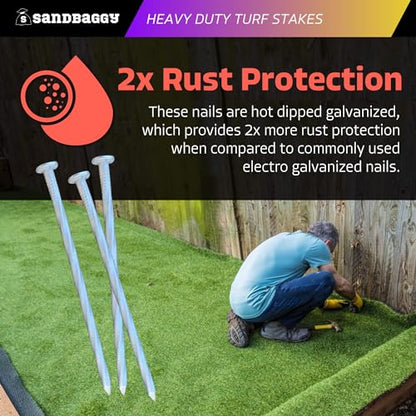 Sandbaggy 6" Heavy Duty Galvanized Artificial Turf Stakes - Spiral Landscape Nails - Ground Spikes/Pins - Synthetic Grass, Lawn, Edging, Weed Barrier Fabric, Garden (6 inch - Heavy Duty, 300, Count) - style: 6 inch - Heavy Duty