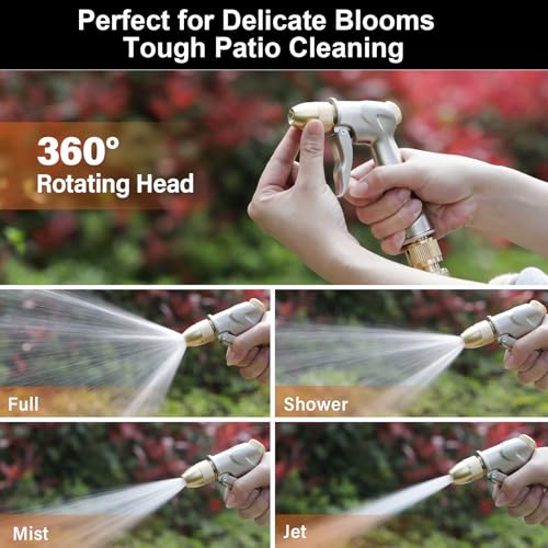 100% Metal Heavy Duty Garden Hose Nozzle with Brass Nozzle with 4 Patterns - color: Silver Gray