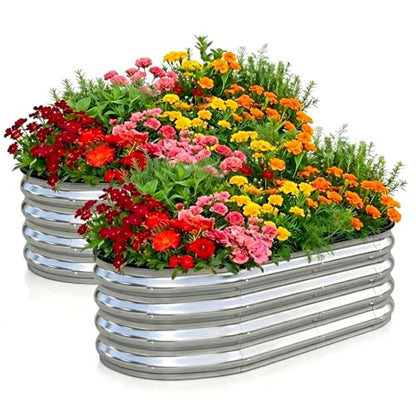 Galvanized Raised Garden Bed Outdoor 4x2x1ft 2 Pack Oval Silver - color: Silver 2 Pcs, size: 4 x 2 x 1 ft