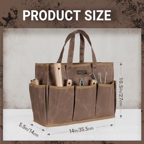 Utility Tote 11-Pockets Canvas Bag with Touch Fastener Closure, Portable Tool Carrier Storage Pouch for Garden/Work/Car/DIY/Camping, Grey - color: Grey