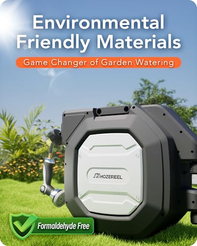5/8" x 100 ft Heavy Duty Retractable Garden Hose Reel Black - color: Black & White, size: 5/8" 100 FT