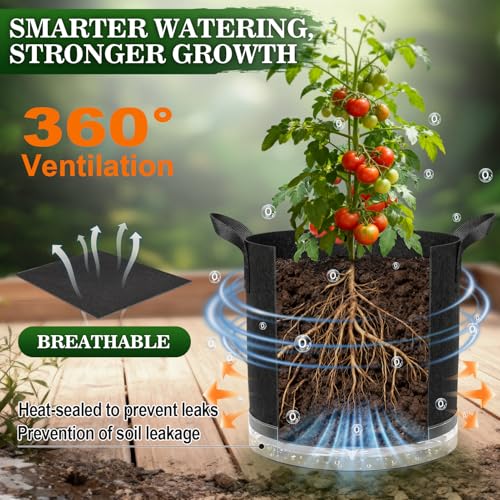 5 Pack 5 Gallon Self-Watering Grow Bags with Reservoir and Support Rings - size: 5 Gallon