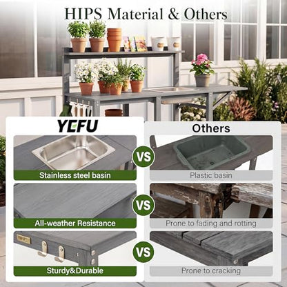 YEFU Potting Bench with Sink, All-Weather Resistant,Grey - color: Gray, size: Premium