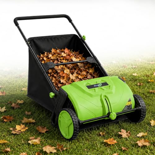 22-Inch Push Lawn Sweeper, Leaf & Grass Collector for Clippings, Wet Leaves