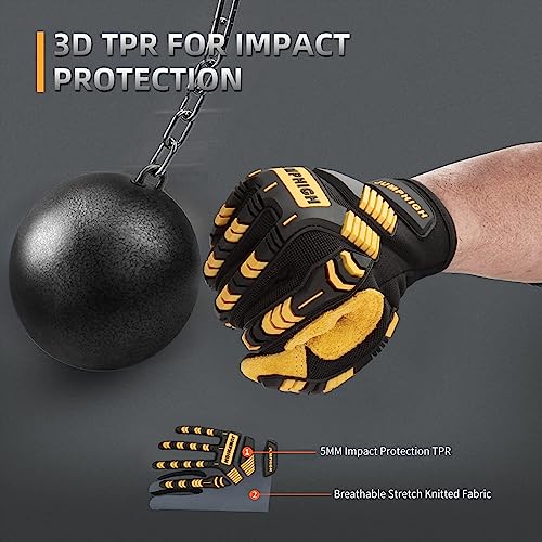 Impact Work Gloves, Mens Working Gloves with Secure Fit, Heavy Duty Mechanic Gloves with Impact Protection and Vibration Reduction, High Dexterity, Touchscreen Capable (XL) - color: Tpr, size: X-Large