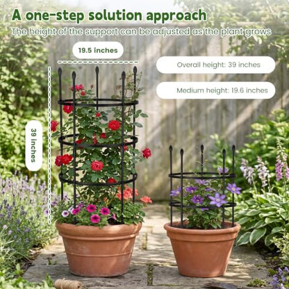 3-Plant Support, 19.6 inches in Diameter × 39 inches high; Plant Support for Peonies; Stackable Metal core Poles with PVC Coating; Garden Support Frames for Plants Such as Tomatoes and Peonies