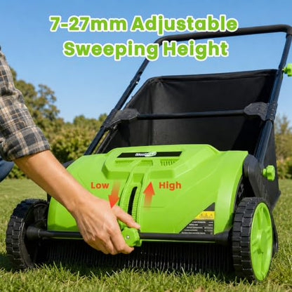 22-Inch Push Lawn Sweeper, Leaf & Grass Collector for Clippings, Wet Leaves