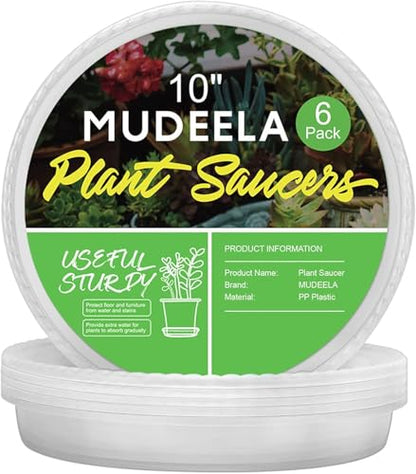 MUDEELA 6-Pack Plastic Plant Saucers Tray for Indoor, 10 Inches, Clear - size: 10" - 6 Pack