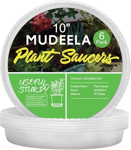 MUDEELA 6-Pack Plastic Plant Saucers Tray for Indoor, 10 Inches, Clear - size: 10" - 6 Pack