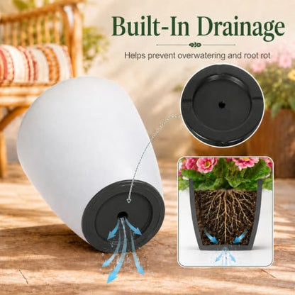 Neoaider Set of 3 Tall Planter, 24/21/12in Large Plastic Planter, WhiteJade - color: White Jade