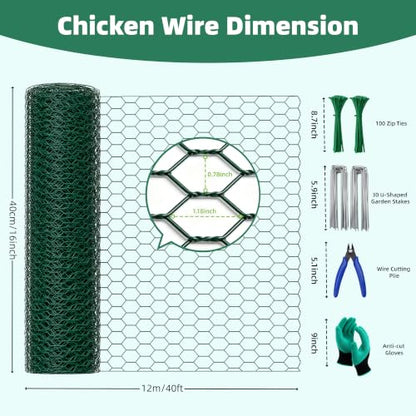 16in x 40ft PVC Coated Chicken Wire Mesh Fence - size: 40Ft x 16In
