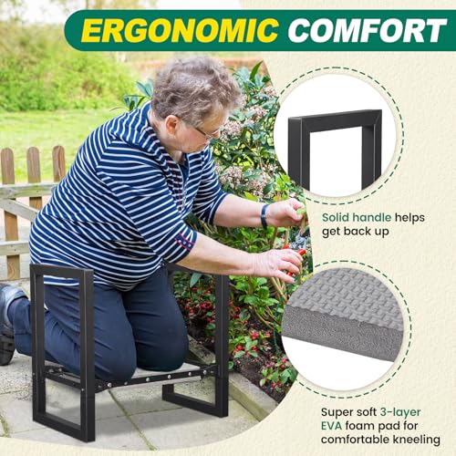 Garden Kneeler and Seat - Heavy Duty Folding Garden Stool with Handles, Stable Kneeling Device Bench Chair Gardening Tools Gifts for Women Men Seniors Gardeners Outdoor Weeding Planting - size: 12.6"