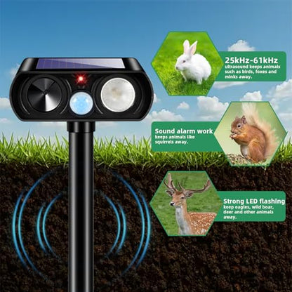 2 Pack Solar Ultrasonic Animal Repellent Outdoor Cat Repellent Outdoor&Deer Repellent Devices Bear Skunk Goose Deterrents Light Animal Repeller with Motion Sensor for Yard Garden