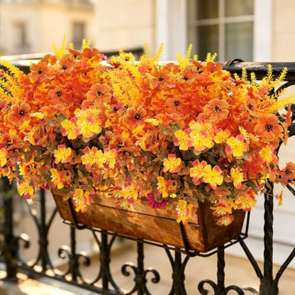 10 Bundles Artificial Mums for Outdoors Fake Fall Flowers Silk Flowers Plastic Plants UV Resistant No Fade for Outside Porch Garden Pots Planters Autumn Fall Decor (Fall)