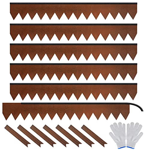 Worth Garden 6-Pack Cor-Ten Steel Landscape Edging with Black Protection Strips - Rust Patina Finish 40" L x 5.5" H (20Ft Total) - Hammer-in 14-Gauge Metal Corten Lawn Yard Edging Border w/ 7 Clips - color: With Edge Trim