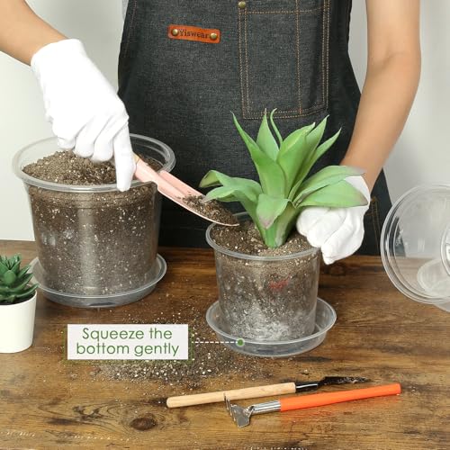 FUIJOL 4/5/6/7 Inch Clear Nursery Pots for Plants with Sacuers 20 Pack, Plastic Flower Pots with Drainage Holes, Variety Pack Seedlings Garden Pot for Indoor Outdoor (4+5+6+7 inch) - size: 4+5+6+7 inch