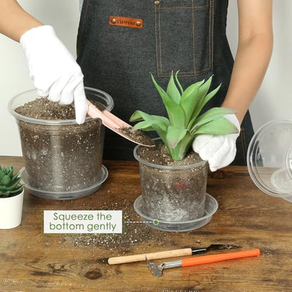 FUIJOL 5 Inch Clear Nursery Pots for Plants with Sacuers 15 Pack, Plastic Flower Pots with Drainage Holes, Variety Pack Seedlings Garden Pot for Indoor Outdoor (5 inch) - size: 5 inch