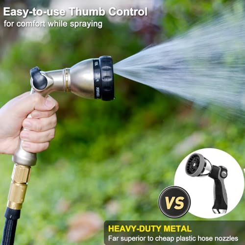 FANHAO Metal Thumb Control Garden Hose Nozzle Heavy Duty, 8 Spray Patterns - color: Silver