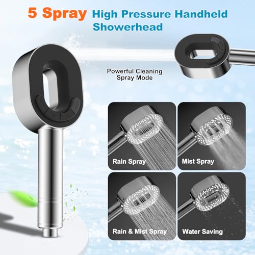 Hibbent Filtered Handheld Showerhead with 3 Filters, 5 Sprays Shower Head - color: Chrome, style: Showerhead with 3 Filters