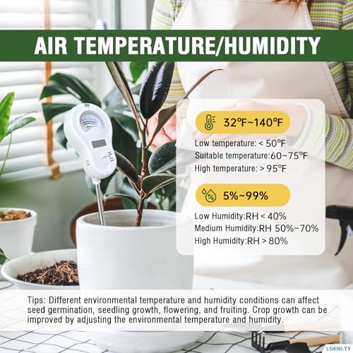 LSENLTY 6-in-1 Soil Moisture Meter, Measures Soil Moisture,Light Intensity, Ambient Humidity, Ambient Temperature, Soil pH, and Soil Fertility. Suitable for Horticulture, lawns, and Agriculture