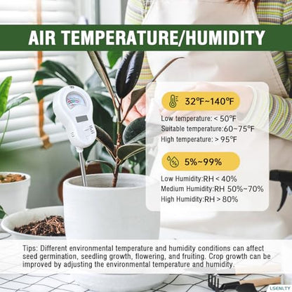 LSENLTY 6-in-1 Soil Moisture Meter, Measures Soil Moisture,Light Intensity, Ambient Humidity, Ambient Temperature, Soil pH, and Soil Fertility. Suitable for Horticulture, lawns, and Agriculture