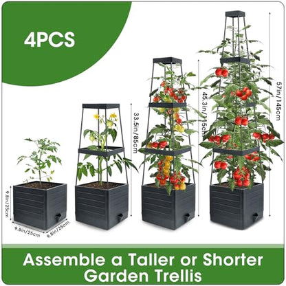 MQFORU Tomato Planter Boxes with Trellis Outdoor, 57" Self Watering Raised Garden Bed, Tall Square Planters for Indoor Plants, Large Tomato Cage for Patio, Use for Indoor Outdoor (4)