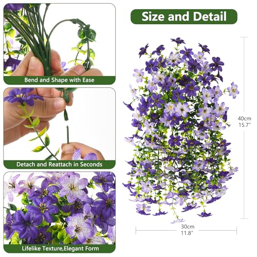 Homsunny Artificial Faux Hanging Flowers Plants for Outdoor Decoration - color: Mixed Purple