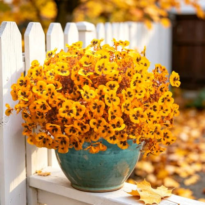 16 Artificial Pansy Faux Fall Flowers Outdoor UV Resistant No Fade Yellow - color: Fall Yellow