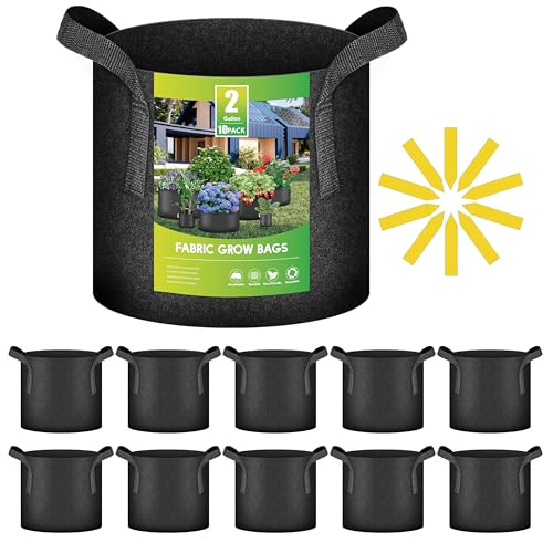 iPower 10 Pack 2 Gallon Grow Bags, Garden Planting Nonwoven Fabric Pots with Reinforced Handle, Heavy Duty and Aeration Planter Pot for Tomato, Fruits, Vegetables and Flowers - color: 2 Gallon Black, size: 10 Pack