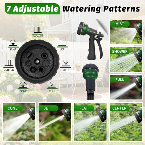 AUTOMAN Garden Hose Nozzle, Water Hose Sprayer Nozzle with 7 Adjustable Watering Patterns, Slip Resistant for Watering Plants, Lawn& Garden, Washing Cars, Cleaning, Showering Pets & Outdoor Fun. - color: Dark Green