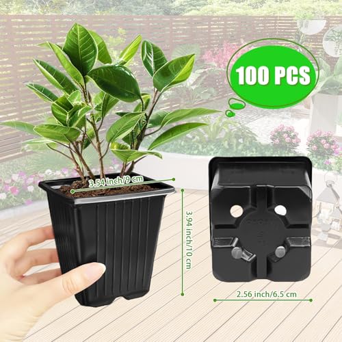 Anyumocz 100Pcs Square Plant Nursery Pots,3.5 Inch Plastic Pots with Drainage Holes,Reusable Seed Starter Pots for Flowers,Vegetables,Garden Planting,Transplanting,Succulents,Cuttings(Black) - color: 1 Color (Black)