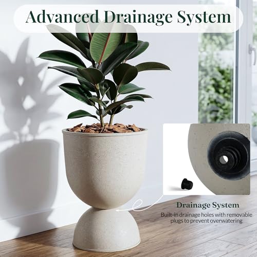 KOL 18 Inch Tall Planters, Beige Plastic Urn Planters, 2 Pack - color: Beige, size: Bundle: 18"+18"
