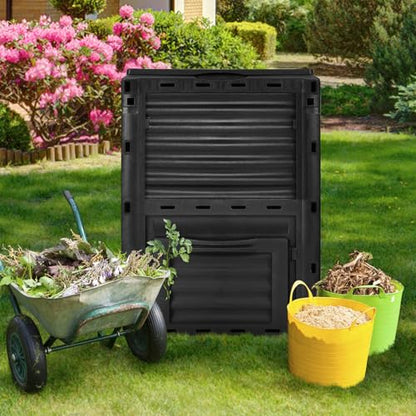 Happygrill Outdoor Compost Bin, Composting Box w/Top Flip Latch-on Lid,80 Gallons Composter for Kitchen Waste & Garden Scraps, Compost Barrel for Fast Creation of Fertile Soil (Black) - color: Black