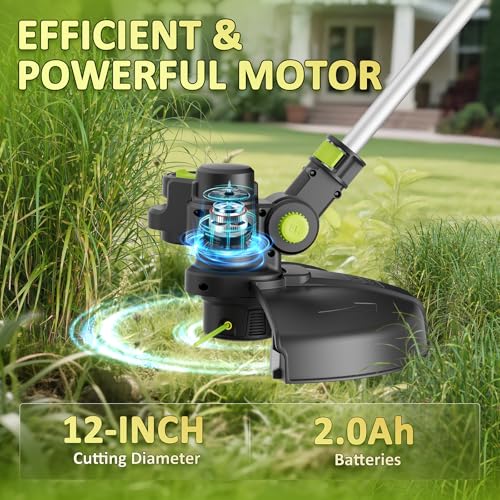 12-in Cordless String Trimmer/Edger, Two 2.0Ah Batteries, Auto Line Feed