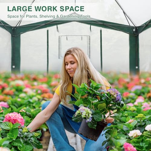 EAGLE PEAK 12x8 Walk in Pop Up Greenhouse, Support Pole, Green/White - color: Green/White, size: 12x8