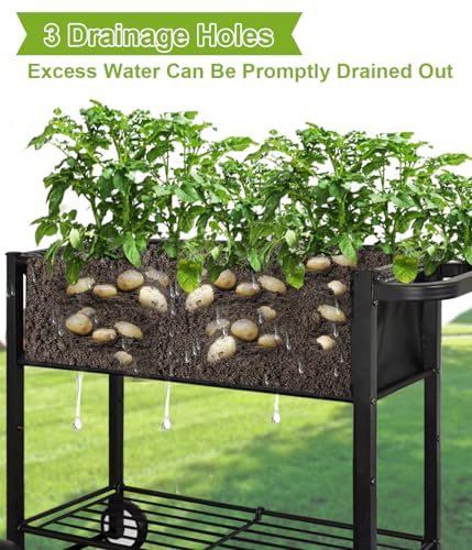Raised Garden Bed with Legs Outdoor Elevated Planter Box with Wheel