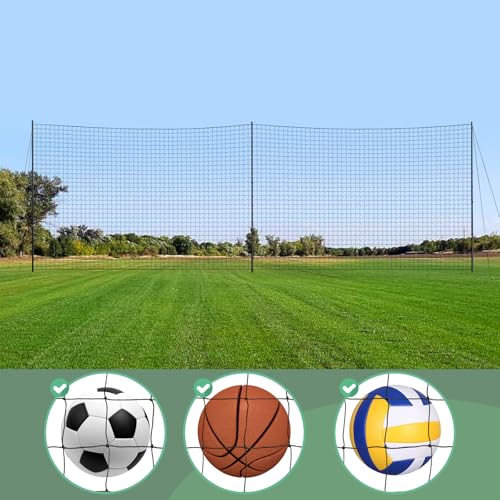 Ball Stop System - Soccer Backstop Net, Heavy Duty, High Impact, Practice Barrier - size: Socketed - 4 inch Net, style: 30FT X 10FT