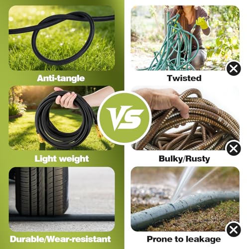 Garden Hose 25 FT, Lightweight Non-Expanding Water Hose with 10 Function Nozzle, Manguera Para Jardin with 3/4" Brass Connectors Leak-Proof, Burst-Resistant, Anti-Kink - style: 25 FT
