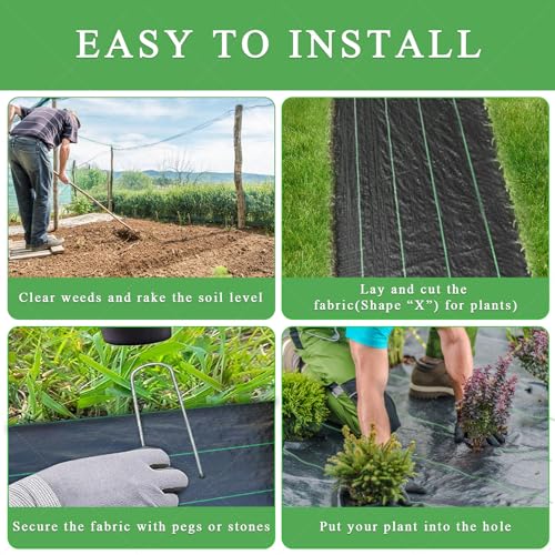 4ftx100ft Weed Barrier Landscape Fabric Heavy Duty, Weed Gardening Ground Cover Mat, Weed Control Garden Cloth, Woven Geotextile Fabric for Underlayment, Commercial Driveway Fabric, Black - size: 4ftx100ft