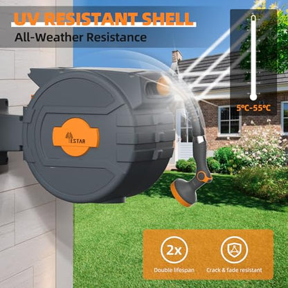 Retractable Garden Hose Reel 1/2 in x65 ft,Auto Slow Rewind System - color: Gray-orange, size: 1/2" 65ft