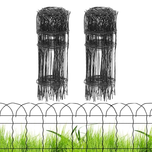 PROWORX Black Small Garden Fence Border Curve Wire Fencing 14”x40’(2 Rolls) - color: Black, size: Curve Wire-Total 14 in x 40 ft