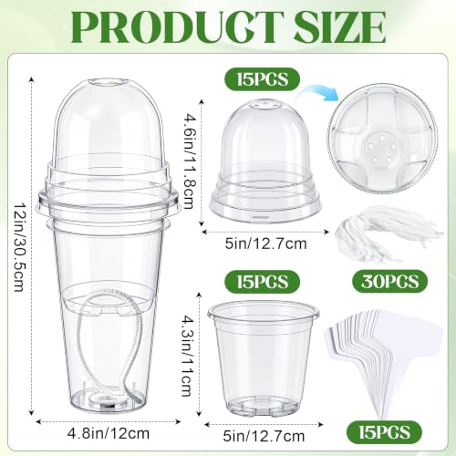 15 Pack 5" Self Watering Propagation Pots Clear, Plain Cup - size: 5"