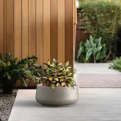 Kante Large Round Bowl Weathered Concrete Planter 17.3" Dia, Outdoor - color: Weathered Concrete, size: 16.1" Dia