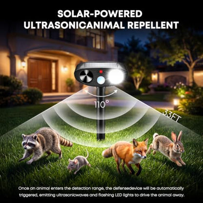 2026 Upgraded Solar Ultrasonic Animal Repeller Outdoor, Black, 2-Pack