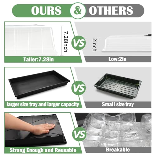 5 Pack 1020 Plant Tray with Tall Dome (7.3 inch), Plastic Flat Seed Starter Tray with Humidity Domes, Heavy Duty 1020 Trays with Lid, Durable Carrying Seedling Starting Tray for Planting (Black) - color: Black, size: TP1020-5P+Domes