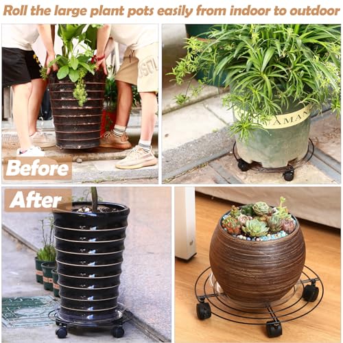 5-Pack Metal Plant Caddy 11.8" Dolly with Wheels - Heavy-duty Wrought Iron Rolling Plant Stand with Casters for Indoor and Outdoor Use - Black, Plastic Saucers Included - color: Balck