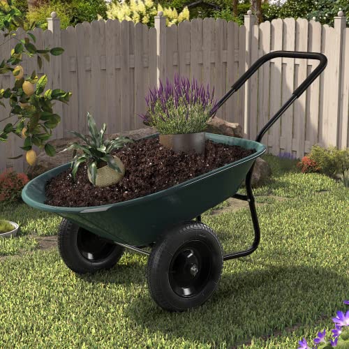 ARNOT Enlarged Dual-Wheel Wheelbarrow, Easy Loading and Dumping Garden Cart, Heavy Duty Utility Dump Cart for Lawn, Yard, Farm, Gardening & Planting, Green - color: Green