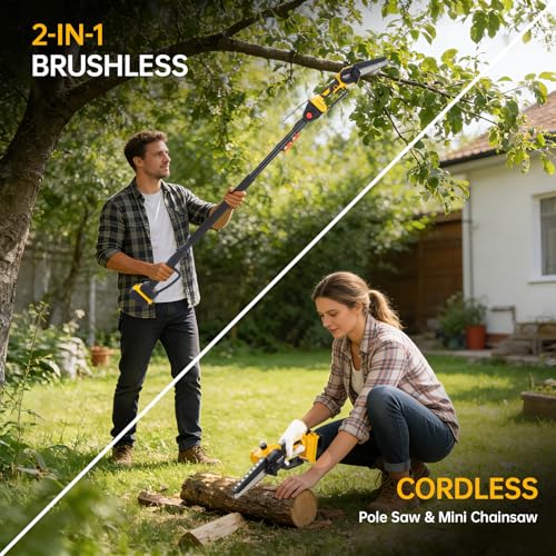 6 Inch Mini Chainsaw Brushless Tree Trimmer Compatible with DEW 20V Extension Pole, Tree Saw for Trimming Pruning (Tool Only) - size: With Extension Dewalt Pole